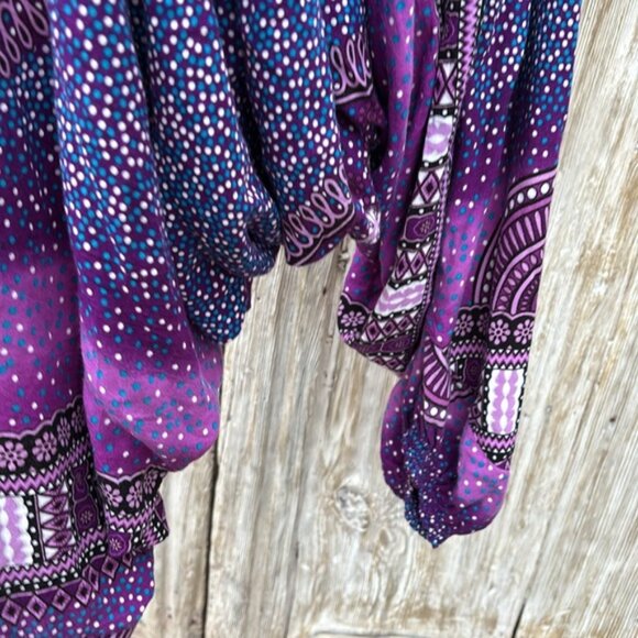 [New] Jumpsuit Style Drop Crotch Harem Pants (S-M) Purple-Blue-White Mandala - Picture 10 of 11